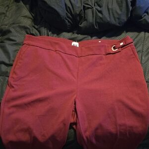 Anne Klein Maroon Trousers with Gold Accent